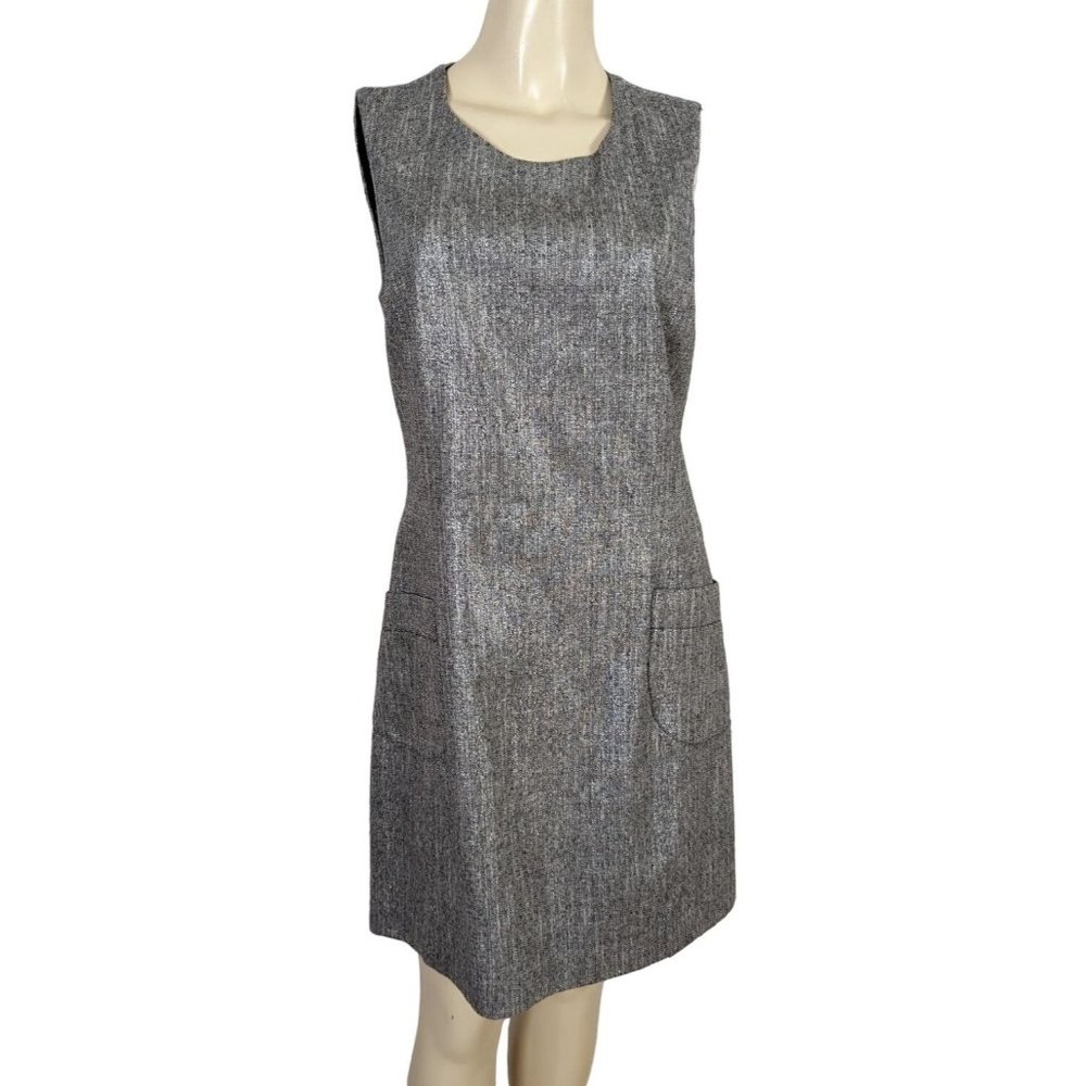 Pink TARTAN sleeveless silver metallic shift summer above knee dress size 8